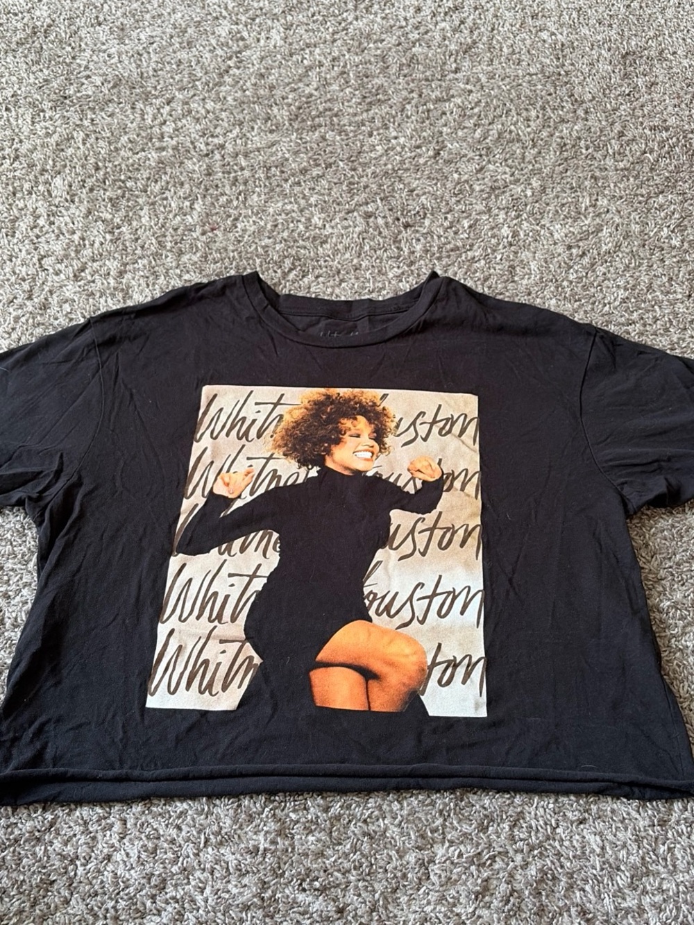 Black Whitney Houston Graphic Crop Top